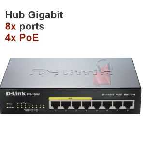 Location switch hub RJ45 Gigabit 8 ports (4x PoE)