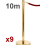 Location de 9 potelets &agrave; corde rouge, longueur totale 10m