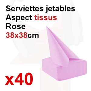 40 serviettes jetables 38x38cm aspect tissus Rose 