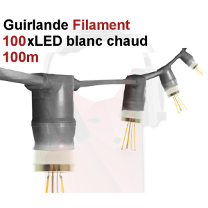 Location guirlande 100m noire avec 100 ampoules à filament Location guirlande 100m noire avec 100 ampoules à filament