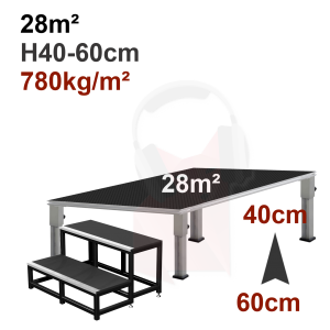 Location pack scène 28m² avec praticables H40-60cm Location pack scène 28m² avec praticables H40-60cm