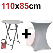 Pack mange-debout rond pliant 85 cm avec housse lycra blanche – location événementielle Toulouse