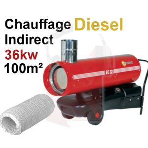 Location chauffage Indirect (échappement à l'extérieur) au Diesel 36kw avec gaine 6m