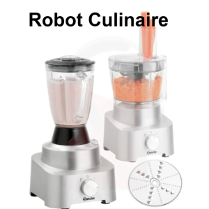 Location robot culinaire avec bol 2L, accessoires de coupe et godet 1,6L