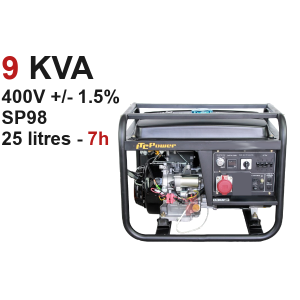 Location groupe électrogène TRI-9KVA essence régulé AVR 1,5%