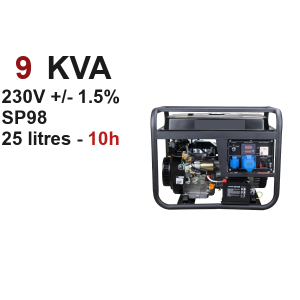 Location groupe électrogène MONO-9KVA essence régulé AVR 1,5%