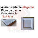 25 assiettes carr&eacute;es 15cm &eacute;l&eacute;gantes, compostables, jetables en fibre de canne