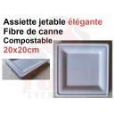 25 assiettes carr&eacute;es 15cm &eacute;l&eacute;gantes, compostables, jetables en fibre de canne