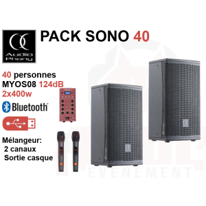 ECO 40: Location enceintes sono 2x400W Audiophony MYOS 08 avec micros