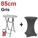 Pack mange-debout rond pliant 85 cm avec housse lycra gris clair &ndash; location &eacute;v&eacute;nementielle Toulouse
