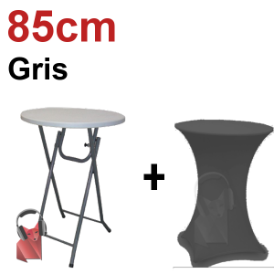 Pack mange-debout rond pliant 85 cm avec housse lycra gris clair &ndash; location &eacute;v&eacute;nementielle Toulouse