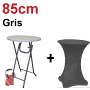 Pack mange-debout rond pliant 85 cm avec housse lycra gris clair – location événementielle Toulouse
