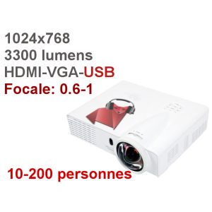 Location Videoprojecteur HDMI USB XGA Focale Courte 3300 lumens (10-200 personnes)