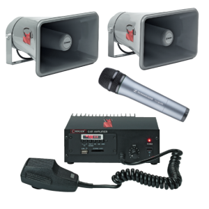 Location pack Sono voiture sur allume-cigare avec haut-parleurs pavillon, micro sans fil et lecteur USB