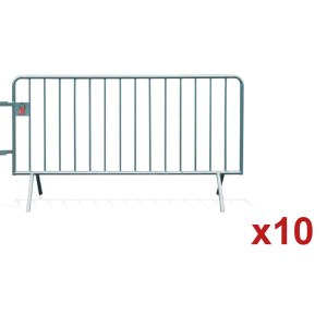 Location 10x barri&egrave;re de s&eacute;curit&eacute; foule, longueur totale 20m, acier galvanis&eacute;