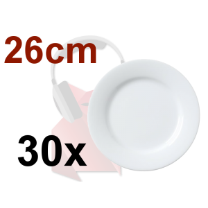 Location 30 grandes assiettes plate &agrave; plat (26cm) en porcelaine blanche